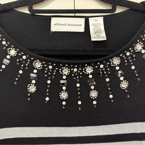 Alfred Dunner Black and Gray Embellished Boxy Blouse - Picture 6 of 9